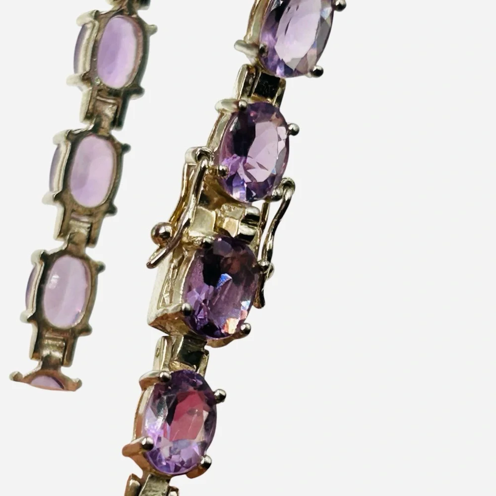 Lovely Genuine Amethyst Sterling Silver Tennis Bracelet